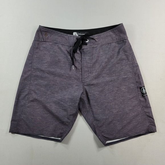 Volcom Board Shorts Mens 30 Gray Striped Pocket Drawstring Outdoor Summer - Picture 2 of 9